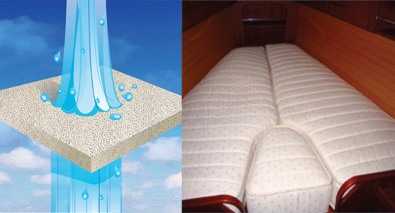 Outdoor foam sample with v-berth mattress